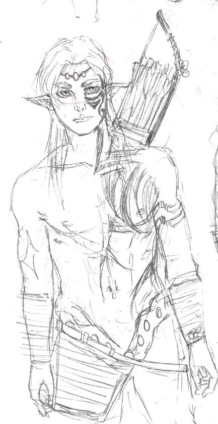 Netch & Nib: Previous work of an elf warrior drawn with graphite on paper.